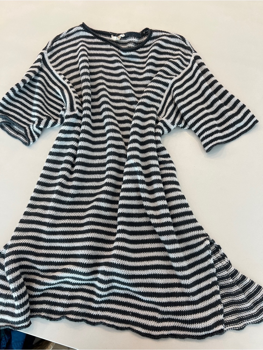 Eileen Fisher Black and White Striped Knit Tee Shirt Dress
